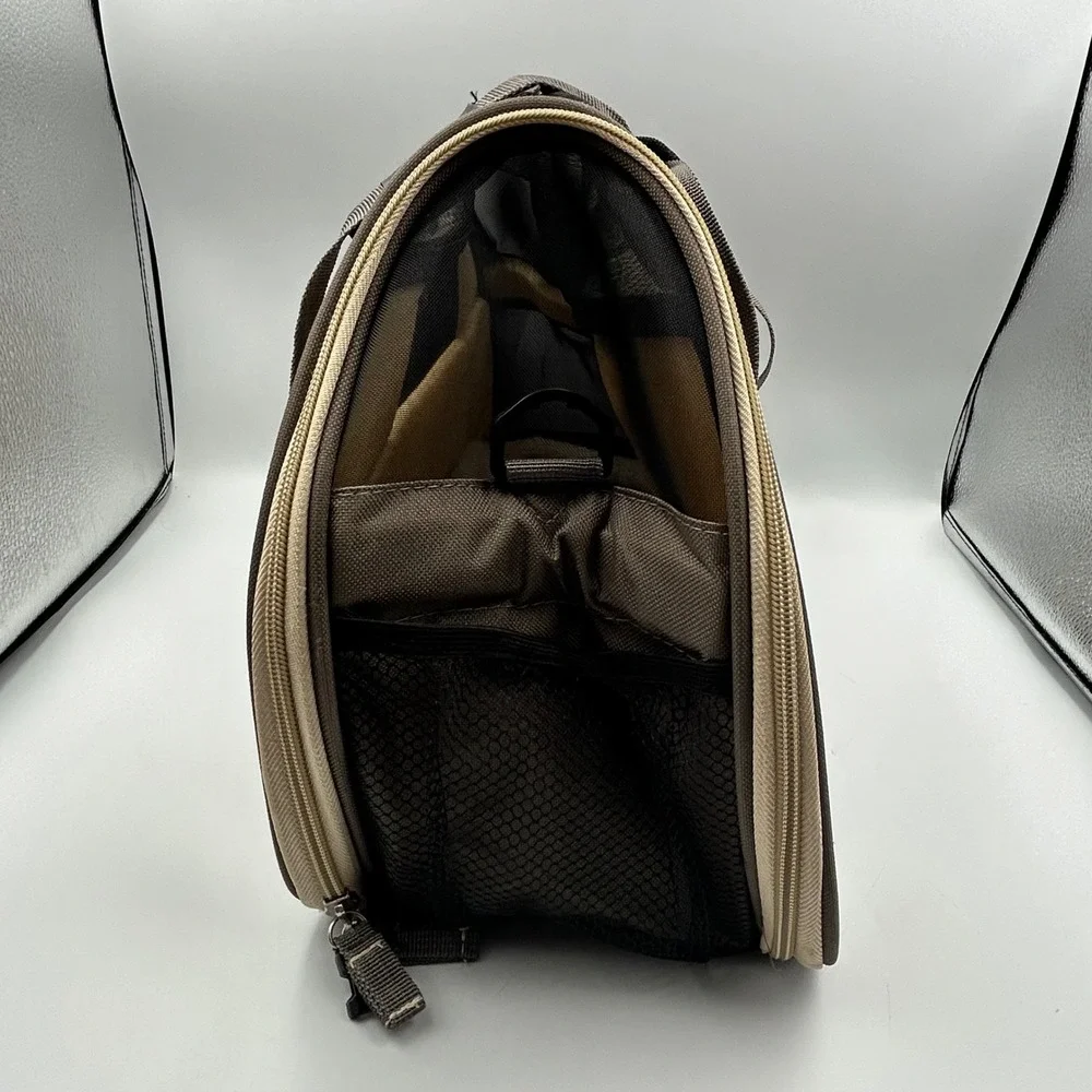 Bergan Comfort Carrier Taupe Small Pet Travel Bag Mesh Fleece Bed 16W x 12T x 8D